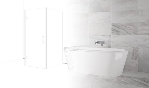luxury bathroom with marble tiles - Illustration