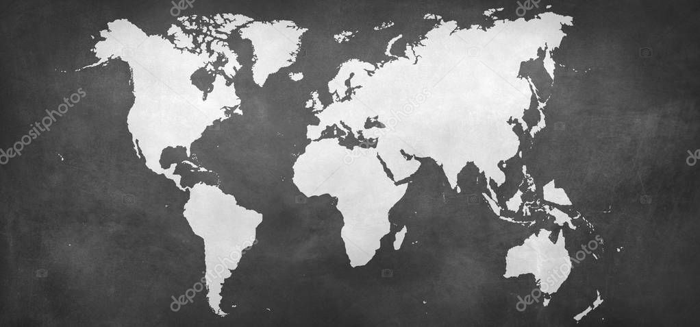 world map silhouette at grey background - Illustration