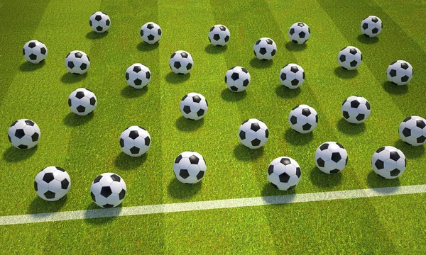 Lot Soccer Balls Field Illustration — Stock Photo, Image