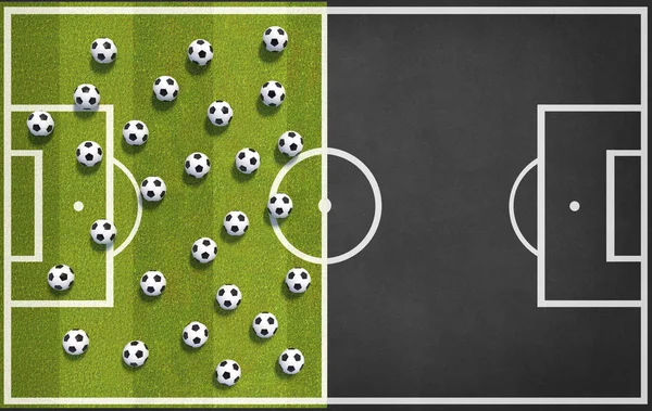 Lot Soccer Balls Field Illustration — Stock Photo, Image