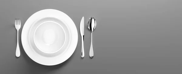 White Porcelain Dinnerware Silver Cutlery Illustration — Stock Photo, Image