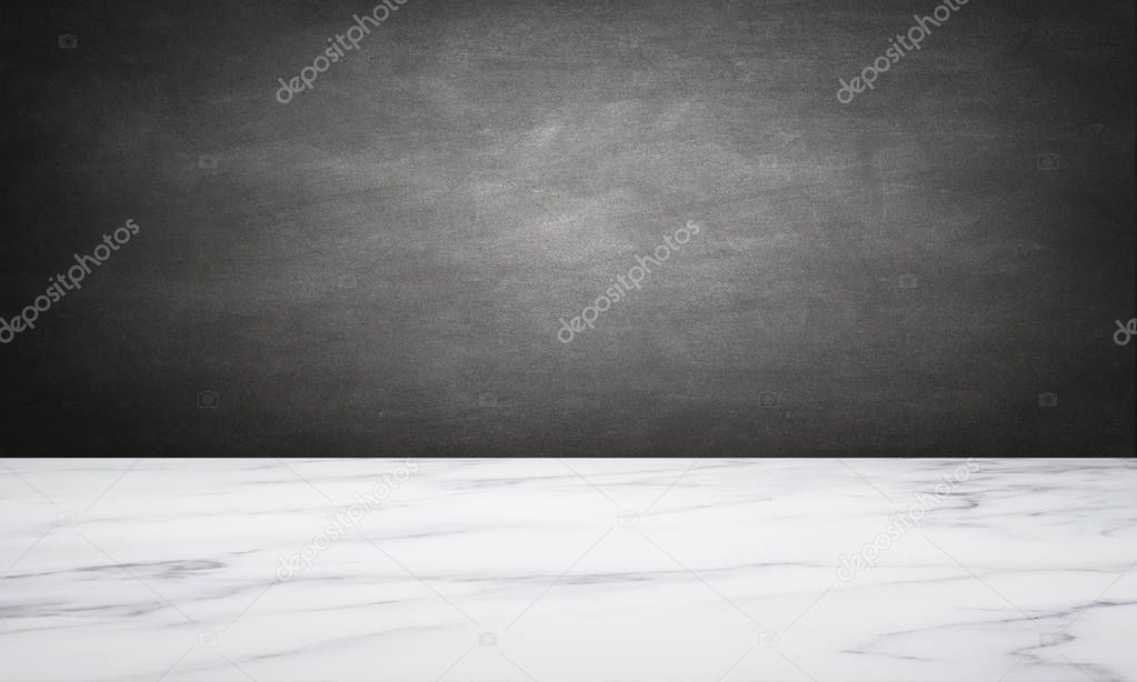 blank marble table top in front of blackboard - Illustration