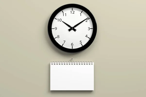 壁に時計付きカレンダー イラストレーション — ストック写真