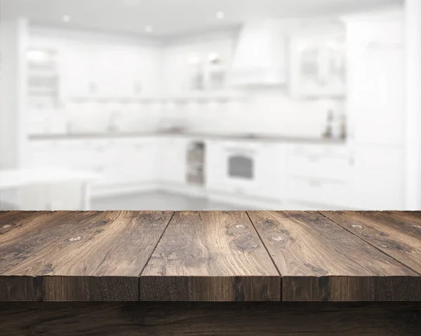 Wooden Table Top Front Blurred Kitchen Illustration — Stock Photo, Image