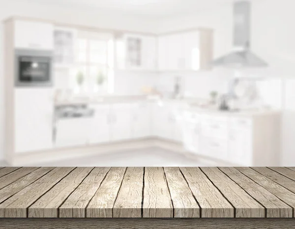 Wooden Table Top Front Blurred Kitchen Illustration — 스톡 사진