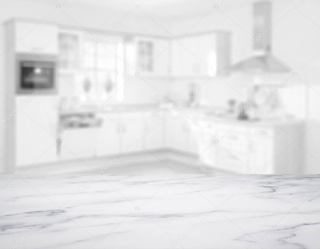 blank marble table top in front of blurry background - Illustration