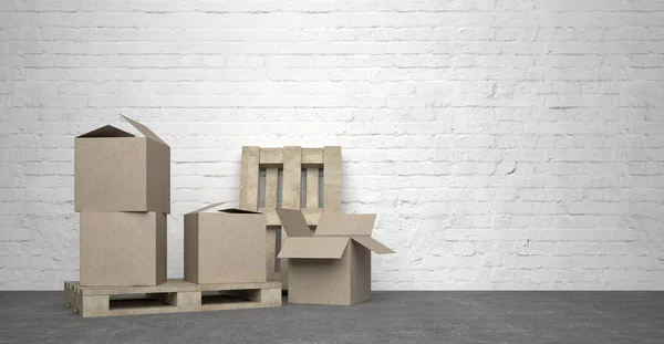 move cardboards in emty room - Illustration