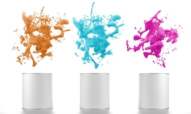soyut izole edilmiş renk boya kovalarından sıçrar - 3d Görüntü