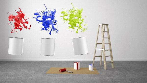 blank renovate living room with ladder - 3D Illustration