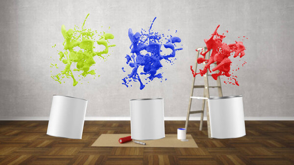 blank renovate living room with ladder - 3D Illustration