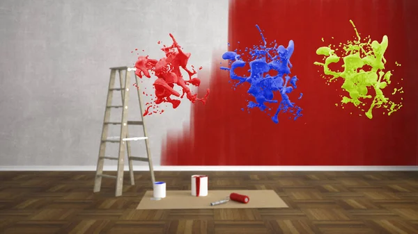 Blank Renovate Living Room Ladder Color Splash Buckets Illustration — Stockfoto