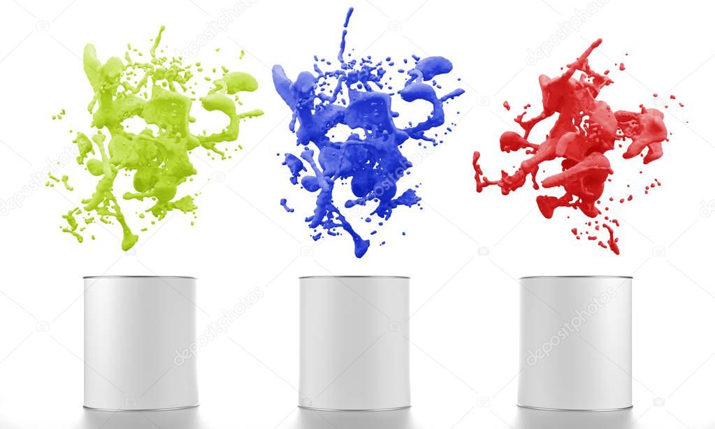 abstract isolated color splash out of paint buckets - 3D Illustration