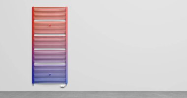 Banyo odası radyatörü arka planda soğuk sıcak renkli - 3D Görüntü