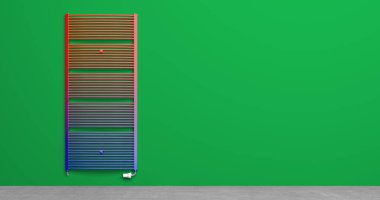 Banyo odası radyatörü arka planda soğuk sıcak renkli - 3D Görüntü