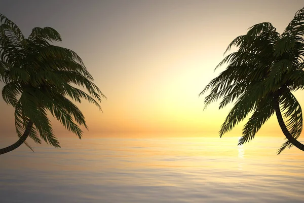 Абстрактный Пейзаж Пальмовым Островом Море Перед Небом Солнцем Иллюстрация — стоковое фото