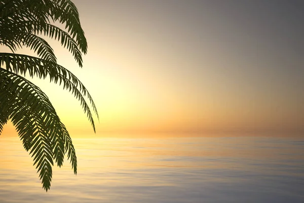 Абстрактный Пейзаж Пальмовым Островом Море Перед Небом Солнцем Иллюстрация — стоковое фото