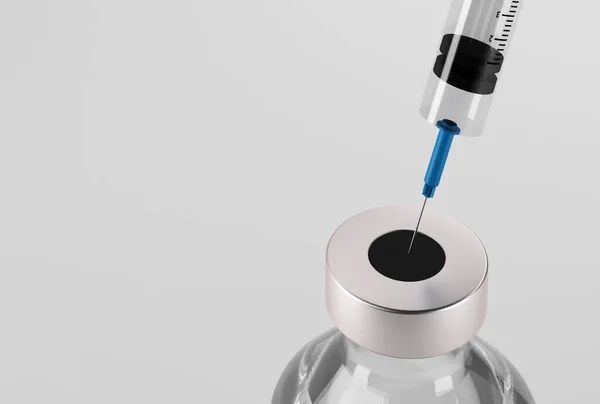 注射器与安培的Corona病毒疫苗研发 3D图例 — 图库照片