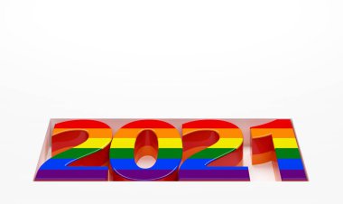 Yeni yıl 2021 rakamları ve arkaplanının önünde gökkuşağı renkleri - 3B İllüstrasyon