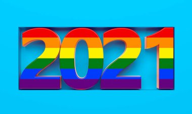 Yeni yıl 2021 rakamları arkaplan önünde grafik ögesi olarak - 3D Görüntü