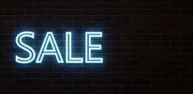 Metin olarak neon ışığı satışı sembolü - 3B İllüstrasyon