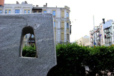 Park beton mimarisinin geometrik elemanları. Kentsel soyut fotoğraf peyzaj tasarımı.