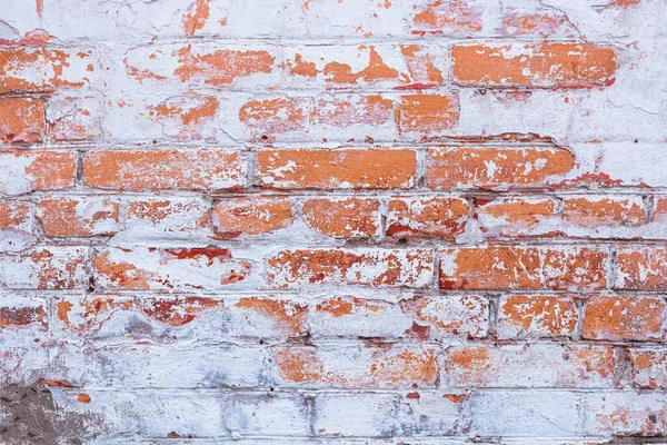 Vieux Mur Antique Briques Rouges Détruites Plâtre Blanc Été Appliqué — Photo