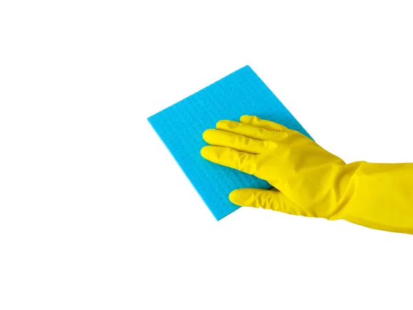 Employee Hand Rubber Protective Glove Micro Fiber Cloth Wiping Wall — Stock Photo, Image