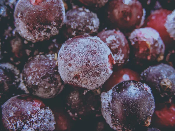 Bayas congeladas. Vista superior. Surtido de bayas congeladas de fondo. Frambuesas, grosellas negras y fresas sobre fondo azul, espacio para copiar. Macro de bayas orgánicas frescas. Fondo de fruta. De cerca. . — Foto de Stock