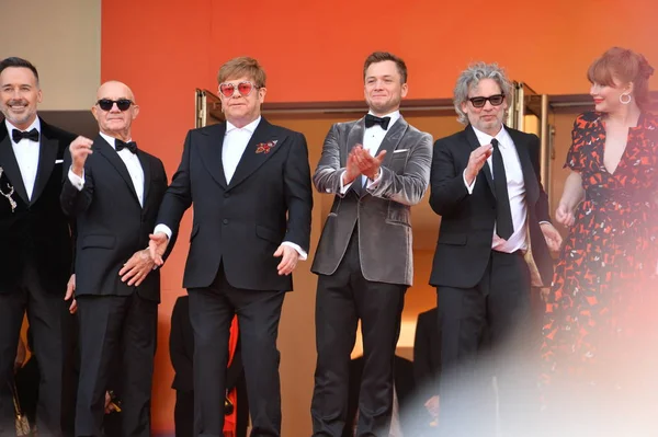 David Furnish, Bernie Taupin, Sir Elton John & Taron Egerton — Stok fotoğraf