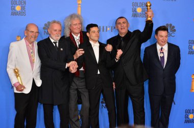 Jim Beach, Roger Taylor ve Brian May Kraliçe, Rami Malek, Graham King & Mike Myers