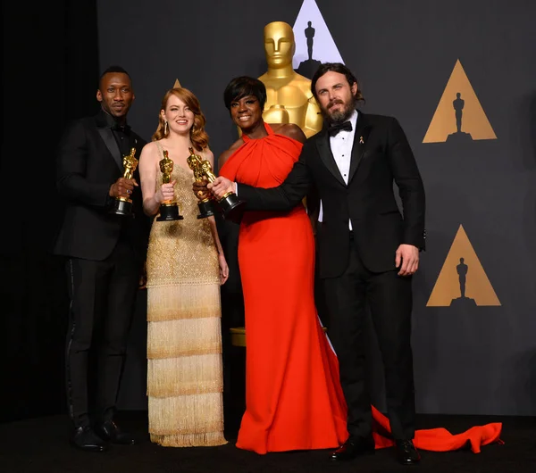 Mahershala Ali, Emma Stone, Viola Davis & Casey Affleck — Stok fotoğraf