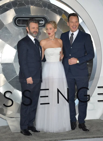 Michael Sheen, Jennifer Lawrence y Chris Pratt — Foto de Stock