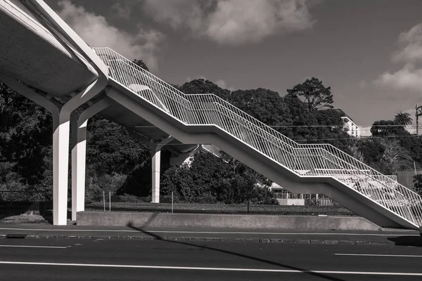 Auckland 'da Tamaki sürücü üzerinde yeni bir köprünün siyah ve beyaz bir fotoğraf — Stok fotoğraf