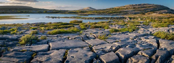 Çarpıcı ve Mars manzara gibi bir Panoraması Burren Milli Parkı, Ilçe Clare, Irlanda akşam karanlığı.