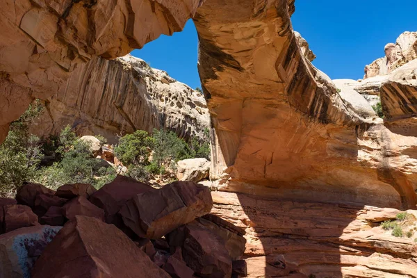 En utsikt underifrån en av de många valv i Arches National Park — Stockfoto