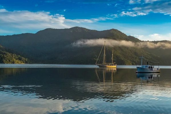 Vista Panorámica Marlborough Sound Con Veleros Nueva Zelanda — Foto de Stock