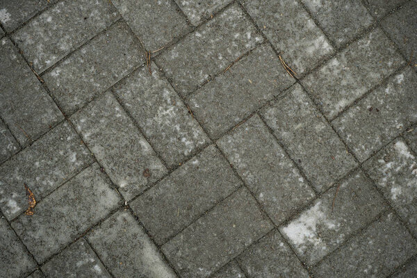 Texture of paving slabs overgrown with grass. Background image of a stratum stone