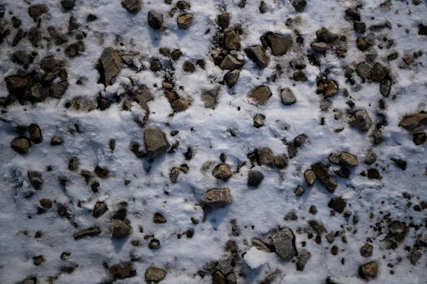 Kiesstruktur Schnee Hintergrundbild Von Steinen Schnee — Stockfoto