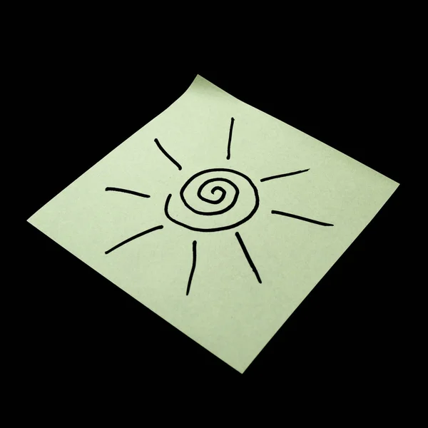 Papiersticker Mit Dem Bild Des Sonnensymbols Isoliertes Objekt Auf Schwarzem — Stockfoto