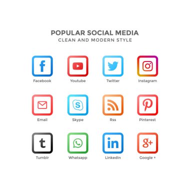 Temiz ve modern tarzda popüler sosyal medyanın vektör simgeleri