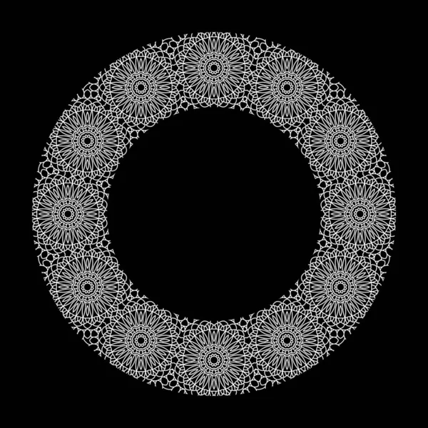 Cornice Con Ornamento Geometrico Bianco Cerchio Sfondo Nero Illustrazione Astratta — Vettoriale Stock