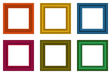 Tasarımın için büyük bir kare klasik ahşap çerçeve seti. Klasik kılıf. Mesaj için yer. Renkli, antika, güzel dikdörtgen çerçeveler. Şablon vektör illüstrasyonu.