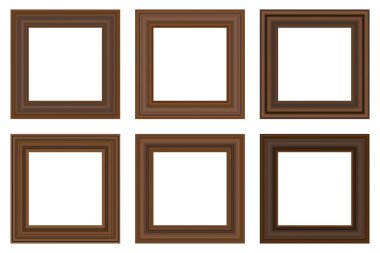 Tasarımın için büyük bir kare klasik ahşap çerçeve seti. Klasik kılıf. Mesaj için yer. Antika altın sarısı, güzel dikdörtgen çerçeveler. Şablon vektör illüstrasyonu.