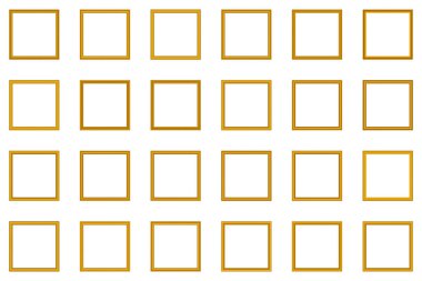 Tasarımın için büyük bir kare klasik ahşap çerçeve seti. Klasik kılıf. Mesaj için yer. Antika altın sarısı, güzel dikdörtgen çerçeveler. Şablon vektör illüstrasyonu.