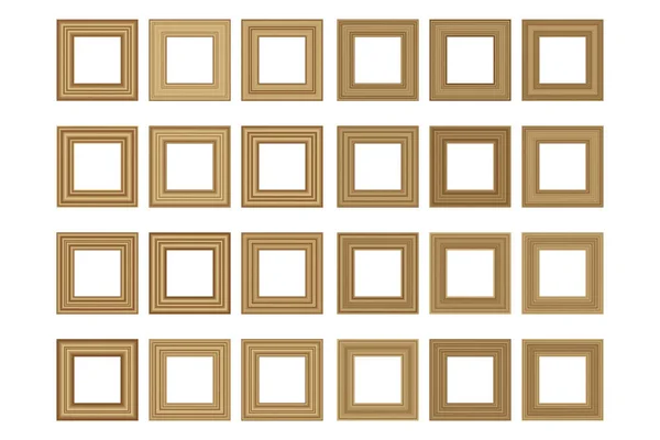 一套大的正方形老式木制框架为您的设计 复古盖 文字的位置 古老的金黄色美丽的长方形框架 模板矢量说明 — 图库矢量图片