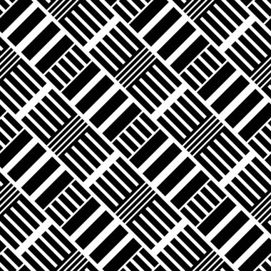 Web sayfası, dokular, kart, poster, kumaş ve tekstil için soyut siyah beyaz desen. Monokrom grafik yinelenen tasarım. Modern minimalist stil kare süslemesi.