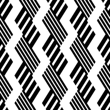 Web sayfası, dokular, kart, poster, kumaş ve tekstil için soyut siyah beyaz desen. Monokrom grafik yinelenen tasarım. Modern minimalist stil kare süslemesi.
