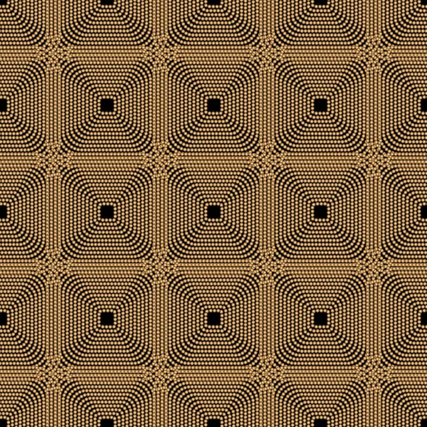アール デコのデザイン 黒の背景に金色の正方形の装飾が施された抽象的な幾何学的なシームレスパターン ヴィンテージの装飾的な質感 ウェブページ 繊維のための現代的なスタイリッシュな豪華なイラスト — ストックベクタ