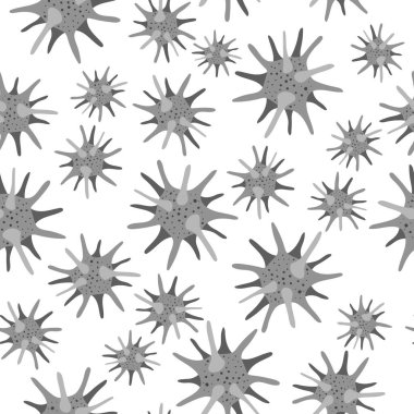 Beyaz arka planda bakteri olan kusursuz tıbbi desen. COVID-19 'u durdurun. Coronavirus. Zatürree. Virüs enfeksiyonu salgını. 