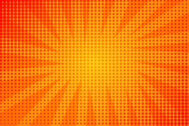 Pop Art Colory çizgi roman kapağı. Çizgili turuncu arka plan. Çizgi film komik retro desenli striptiz maketi. Vektör yarım ton çizimi. Güneş patlaması, yıldız patlaması şekli. Dijital arkaplan.